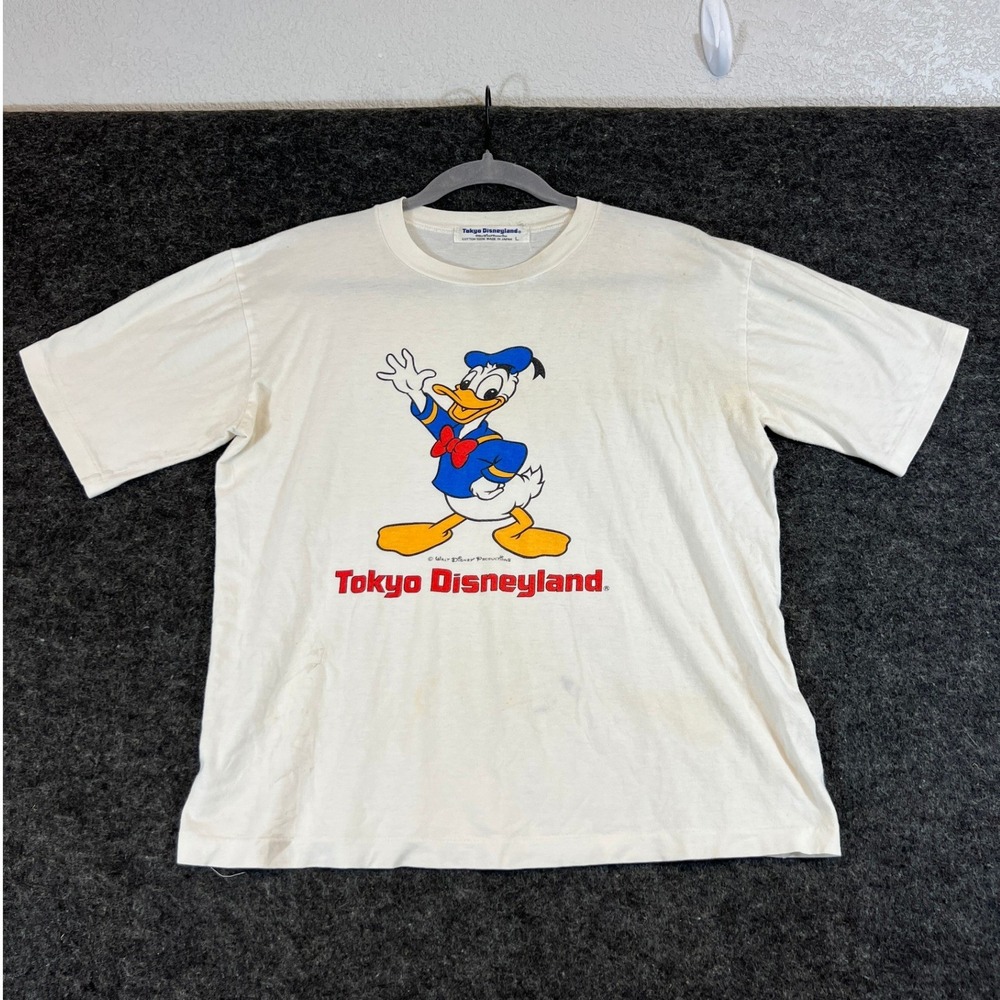 VTG 80s Tokyo Disneyland Shirt Mens Large White Donald Duck Carton Graphic Tee